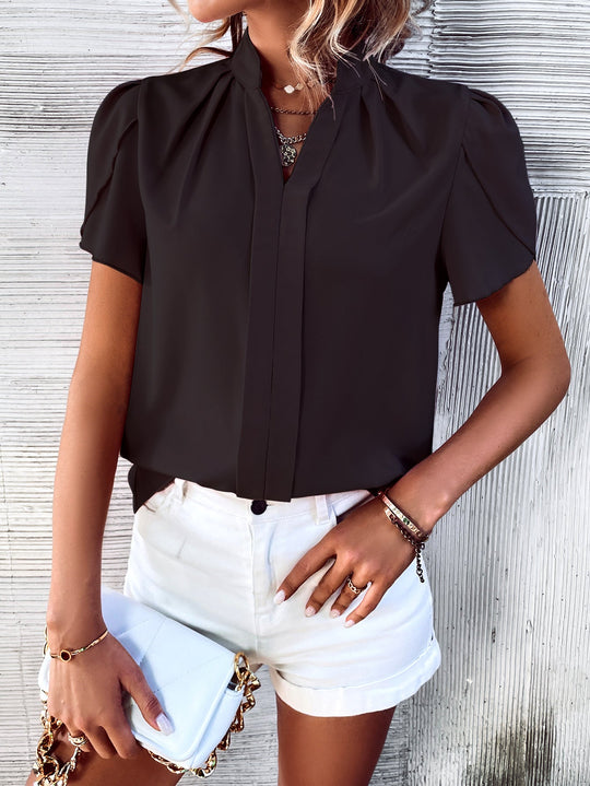 Damen Elegante Bluse mit modischen Puffärmeln und V-Ausschnitt Nord Taschen