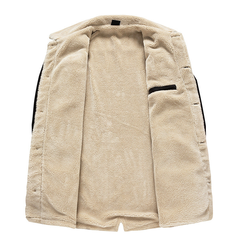 Herren Wattierte Denimjacke mit Sherpa-Futter und verlängertem Outdoor-Schnitt Nord Taschen