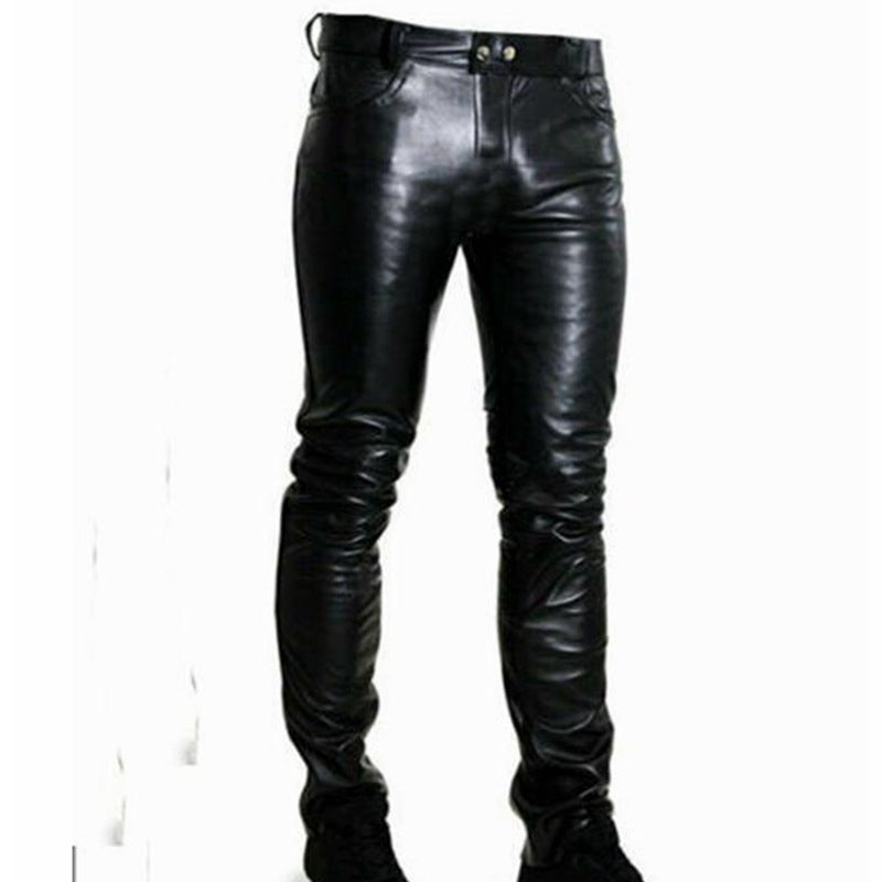 Herren Eng anliegende Hose in Lederoptik mit schmaler Silhouette und Druckknopfbund Nord Taschen
