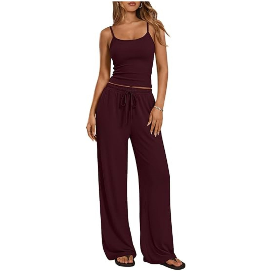 Damen Loungewear-Set aus weichem Viskose-Mix mit Spaghettiträgertop und weiter Jersey-Hose Nord Taschen