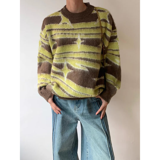 Damen Modischer Grobstrickpullover mit grafischem Muster Nord Taschen