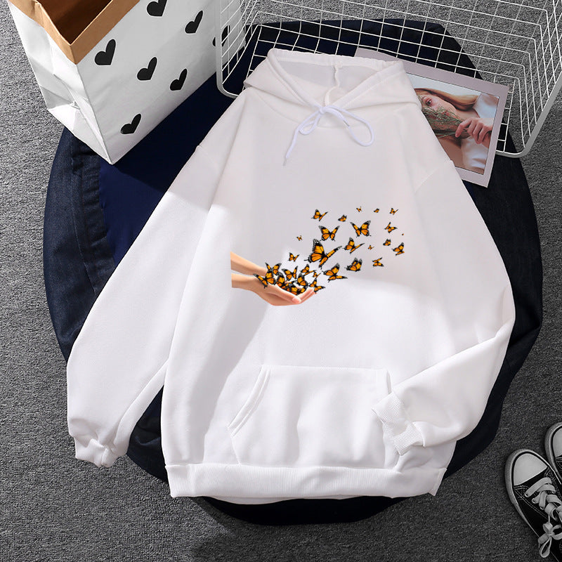 Damen nan lässiger Kapuzenpullover mit künstlerischem Mond‑und‑Pilzmotiv, weichem Fleecefutter und Kängurutasche Nord Taschen