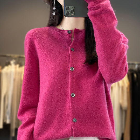 Damen Leichter Feinstrick-Cardigan mit Kaschmir‑Optik, Rundhalsausschnitt und verdeckter Knopfleiste Nord Taschen