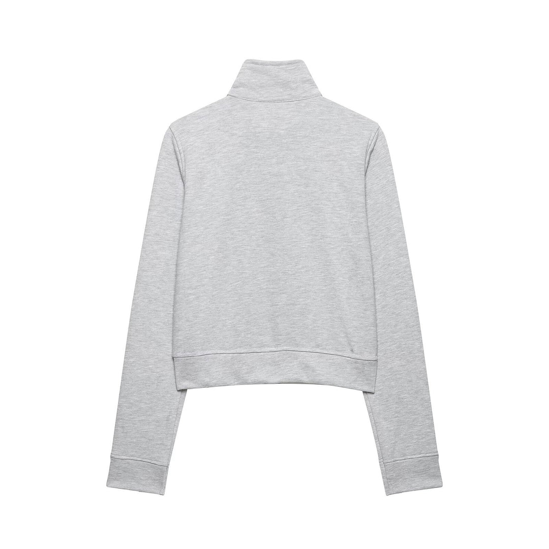 Damen Cropped-Sweatjacke mit Stehkragen und dekorativer Zierknopfleiste Nord Taschen