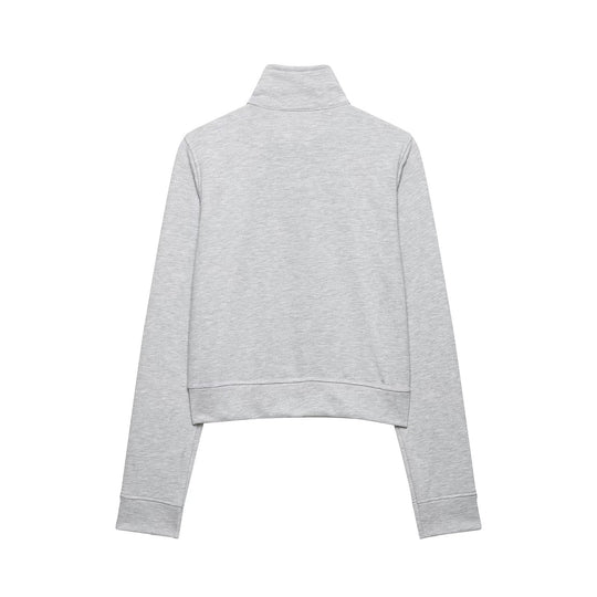 Damen Cropped-Sweatjacke mit Stehkragen und dekorativer Zierknopfleiste Nord Taschen