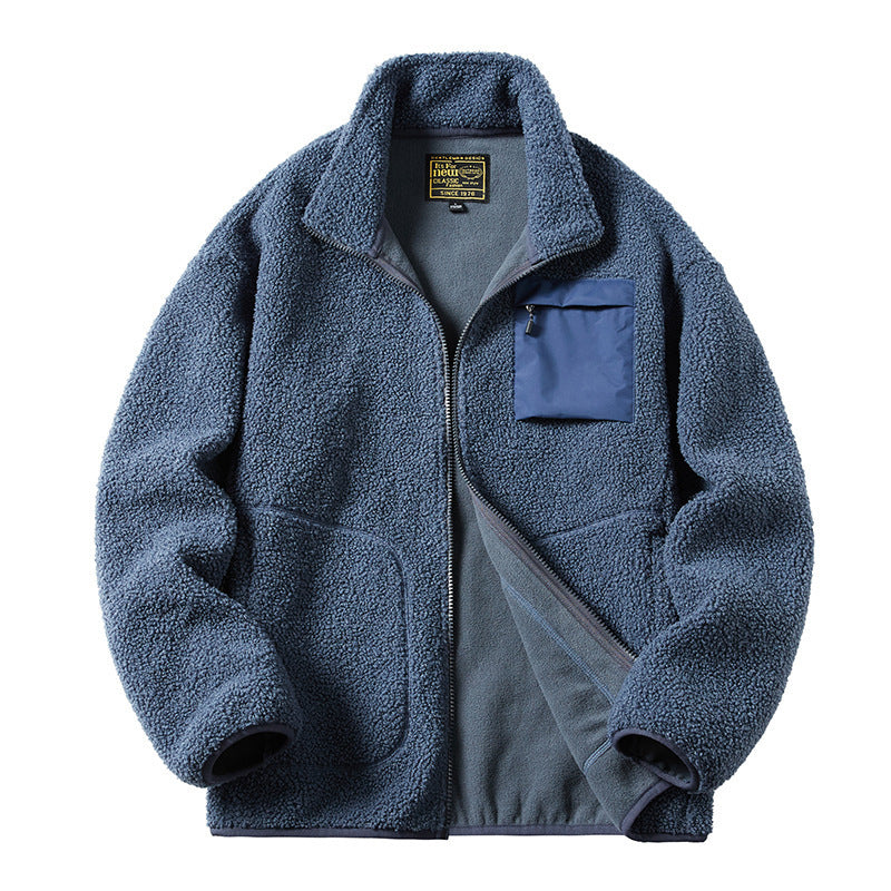 Herren Sherpa‑Fleecejacke im Utility‑Style mit Reißverschluss‑Brusttasche und Stehkragen Nord Taschen