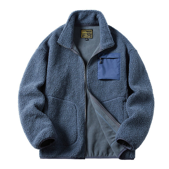 Herren Sherpa‑Fleecejacke im Utility‑Style mit Reißverschluss‑Brusttasche und Stehkragen Nord Taschen