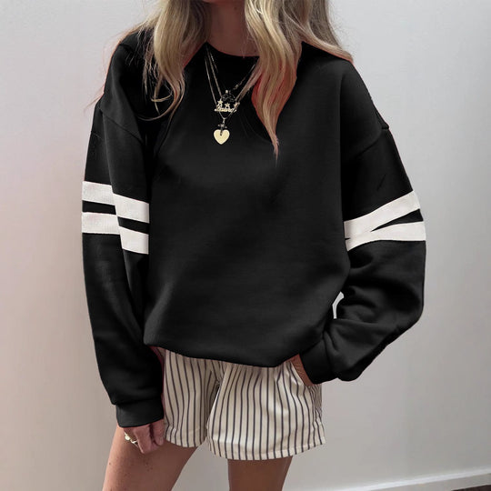 Damen Weit geschnittenes Sweatshirt mit Kontraststreifen an den Ärmeln Nord Taschen