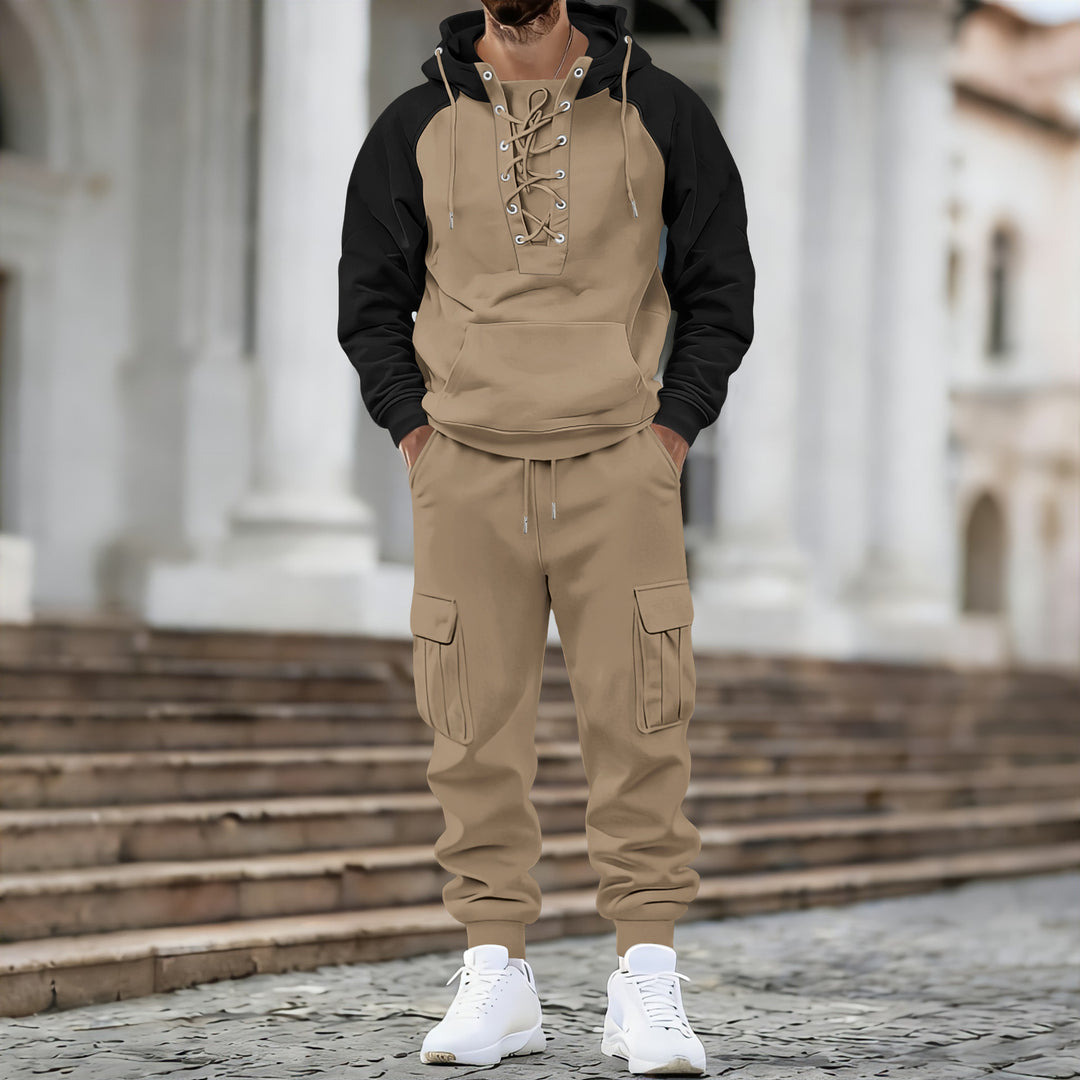 Herren Kapuzen-Sweatshirt mit vorn geschnürter Blende, Raglanärmeln und Kängurutasche Nord Taschen