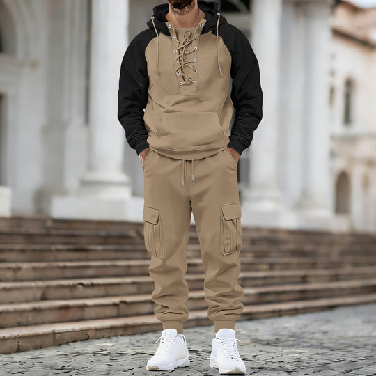 Herren Kapuzen-Sweatshirt mit vorn geschnürter Blende, Raglanärmeln und Kängurutasche Nord Taschen