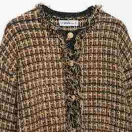 Damen Bouclé-Tweed-Croppedjacke mit Fransenbesatz und Rundhalsausschnitt Nord Taschen