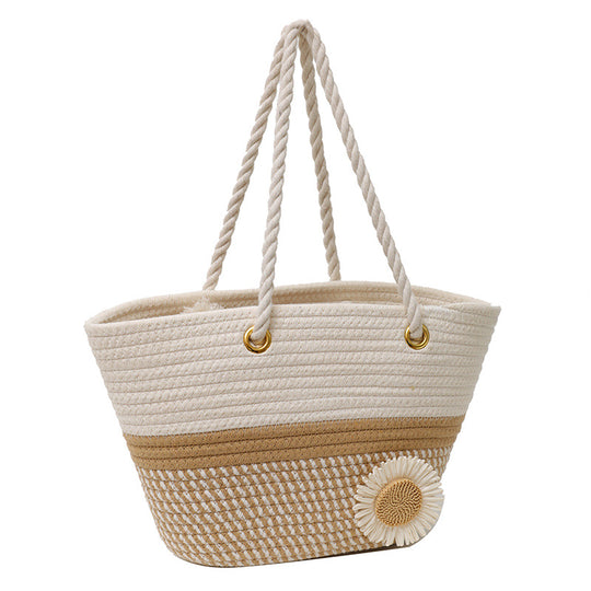 Damen Trendige Strandtasche mit geflochtenen Griffen und dekorativer Blüte Nord Taschen