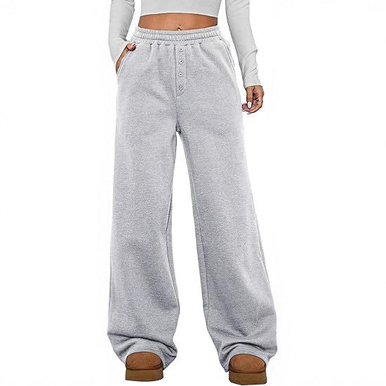 Damen Kuschelige Fleece-Sweatpants mit weitem Bein und hohem Elastikbund Nord Taschen
