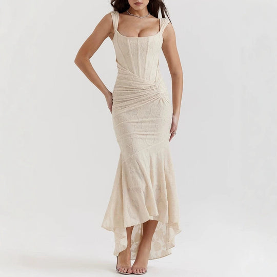 Damen nan eng anliegendes Korsett-Abendkleid mit integrierten Stäbchen, geraffter Wickelpassform und floraler Jacquardstruktur - Vittorelli
