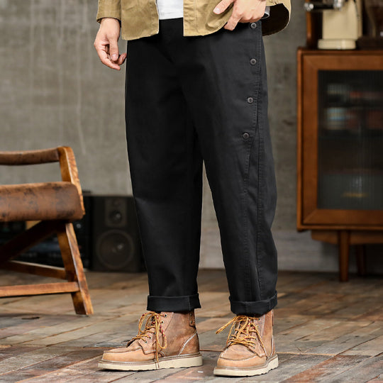 Herren lässige konische Hose mit seitlicher Knopfleiste und Umschlag Nord Taschen