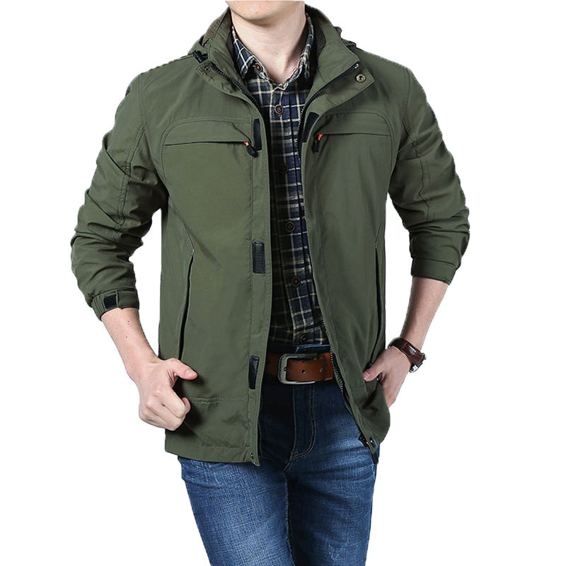Herren Leichte Utility-Feldjacke mit Kapuze, Reißverschluss und Multifunktionstaschen Nord Taschen