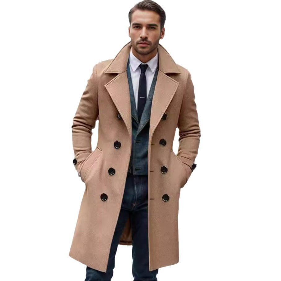 Herren Doppelreihiger Wollmantel mit breitem Revers und taillierter Silhouette Nord Taschen