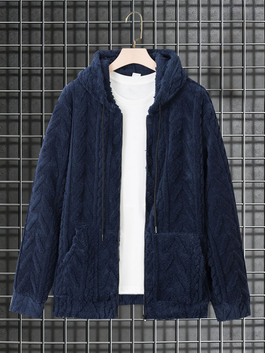 Herren kuschelige Kapuzenjacke aus Teddyfleece mit durchgehendem Reißverschluss und Kängurutaschen Nord Taschen
