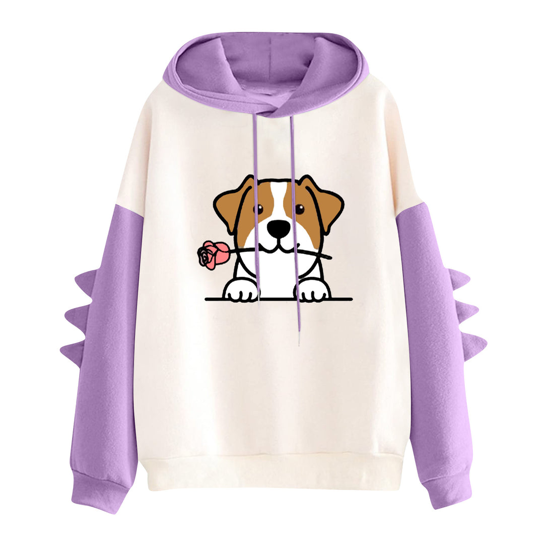 Damen nan Kapuzenpullover mit niedlichem Hunde‑und‑Katzen‑Print und 3D-Stacheln an den Ärmeln Nord Taschen