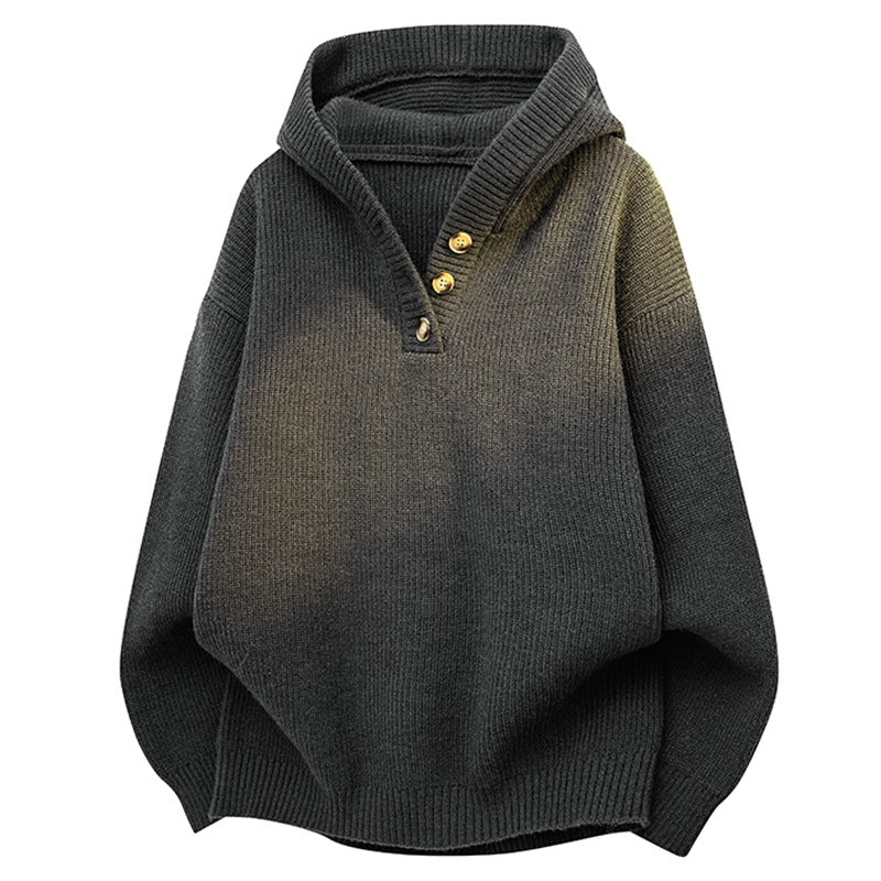 Damen Relaxed Kapuzenpullover aus geripptem Strick mit Halbsteg-Knopfleiste Nord Taschen