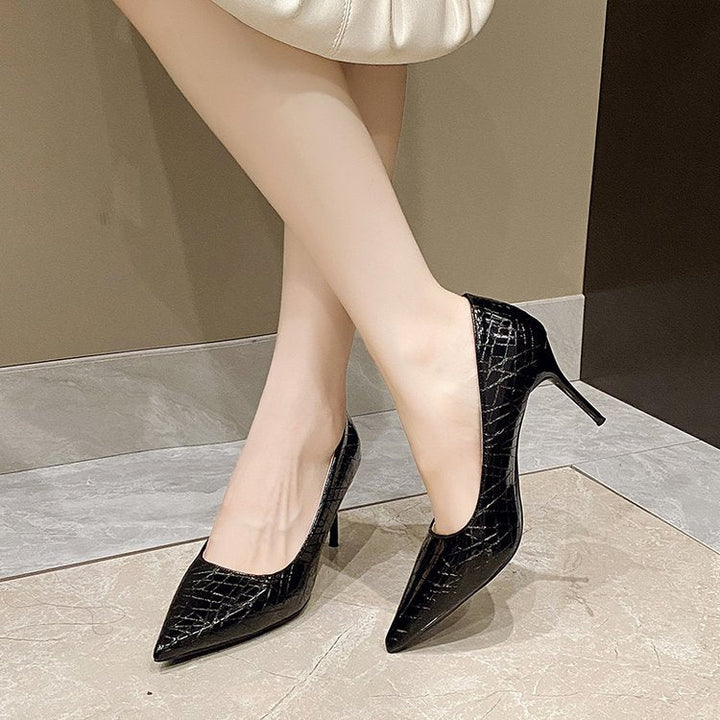 Damen elegante Spitzen-High Heels mit raffiniertem Schlangenleder-Effekt