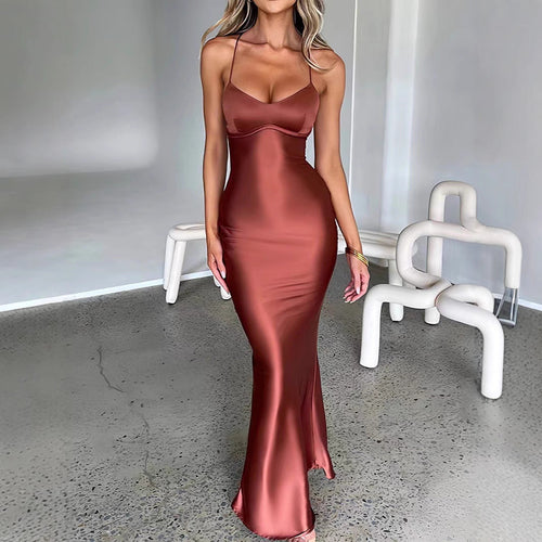 Damen Glamouröses Langarm-Maxi-Kleid mit verstellbaren Trägern und figurbetontem Schnitt