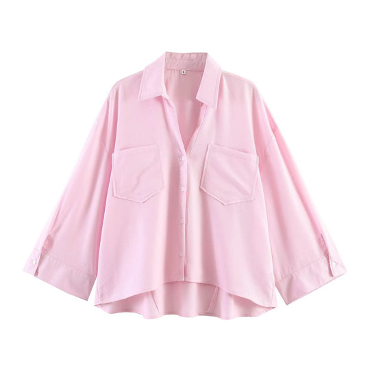 Damen Oversize-Hemdbluse mit großen Brusttaschen, überschnittener Schulter und High‑Low‑Saum Nord Taschen