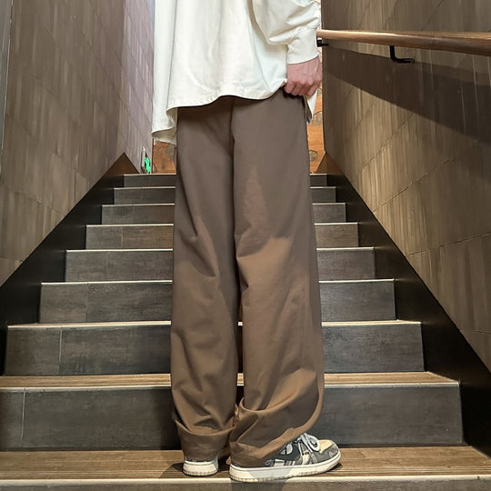 Herren Weitgeschnittene Palazzo-Loungehose mit Tunnelzug, hoher Taille und fließender Baumwollmischung Nord Taschen
