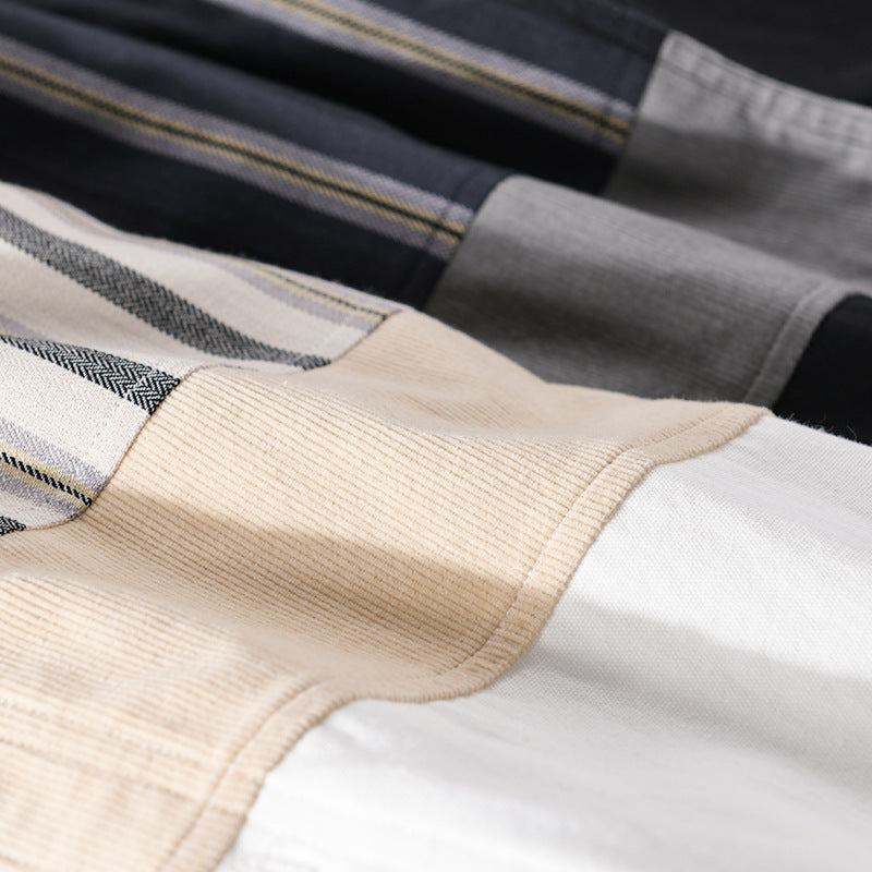 Herren Leichtes Baumwoll-Overshirt mit eingewebten Streifenpanelen und Kentkragen Nord Taschen