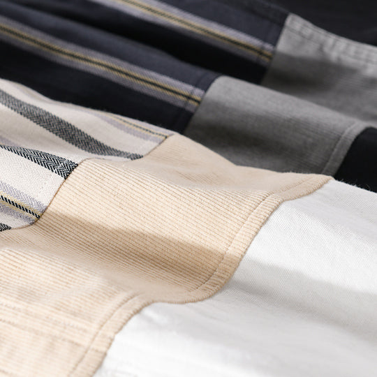 Herren Leichtes Baumwoll-Overshirt mit eingewebten Streifenpanelen und Kentkragen Nord Taschen