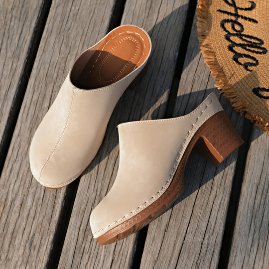 Damen bequeme Clogs aus hochwertigem Wildleder mit elegantem Blockabsatz