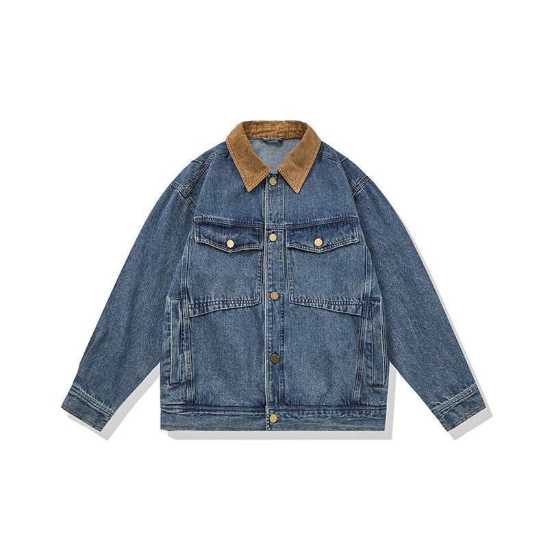 Herren Boxy Denim‑Blousonjacke mit Cordkragen und Multifunktionspattentaschen Nord Taschen