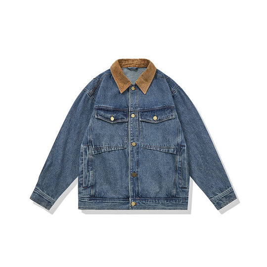 Herren Boxy Denim‑Blousonjacke mit Cordkragen und Multifunktionspattentaschen Nord Taschen