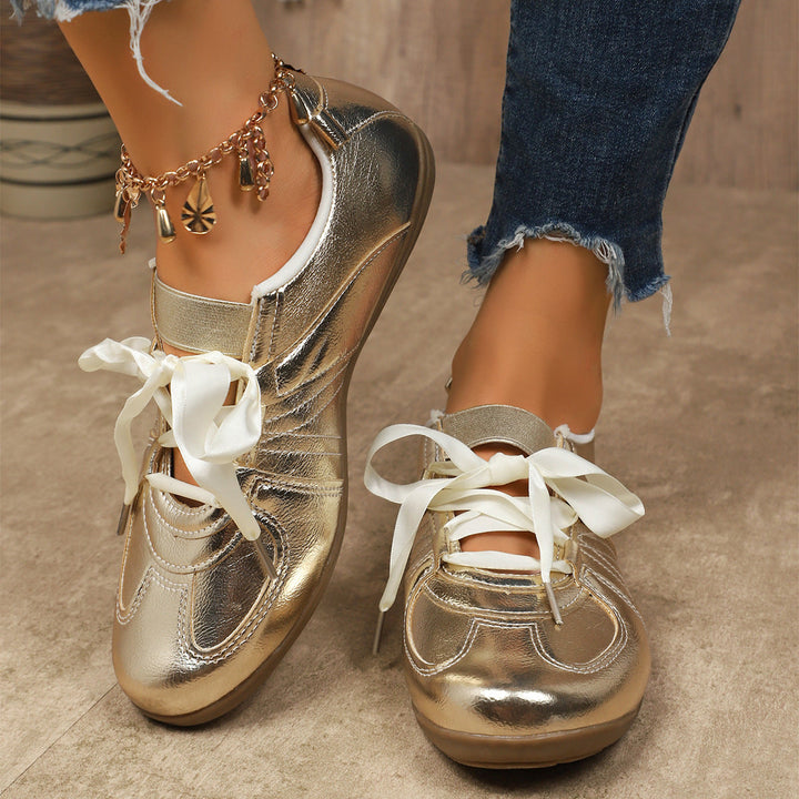 Damen Sportliche Sneaker mit glänzendem Metallic-Obermaterial und bequemer Schnürung