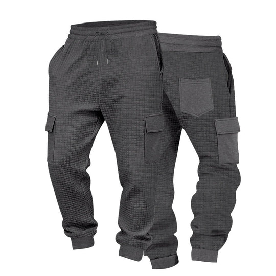 Herren Texturierte Waffel-Cargo-Jogginghose mit elastischem Bund und Multifunktions-Taschendesign Nord Taschen