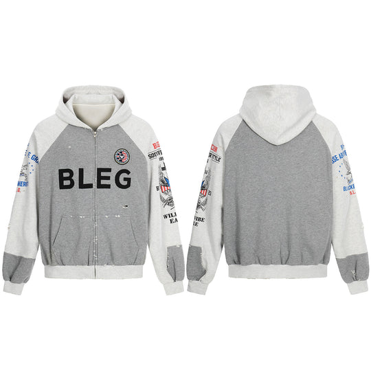 Herren Zip‑Hoodie im Vintage‑College‑Look mit Raglanärmeln und Distressed‑Details Nord Taschen