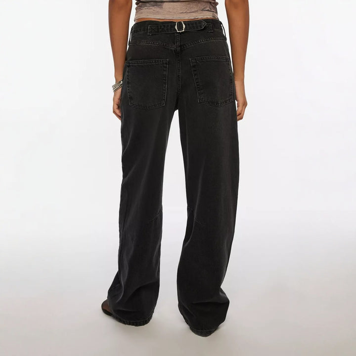 Damen hochgeschnittene weite Denimhose mit Kniepasse und extra weitem Bein Nord Taschen