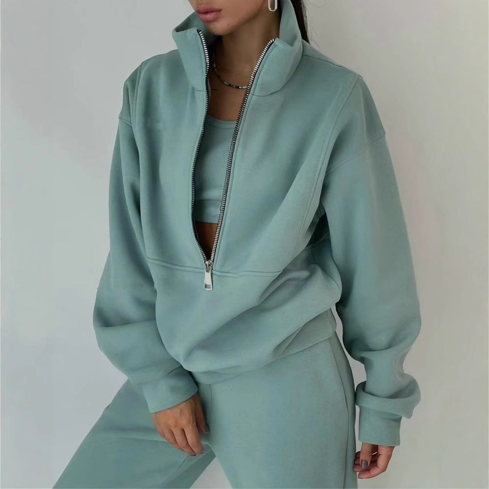 Damen Oversized Halbzip-Sweatshirt mit Stehkragen und passender High-Waist-Jogginghose Nord Taschen