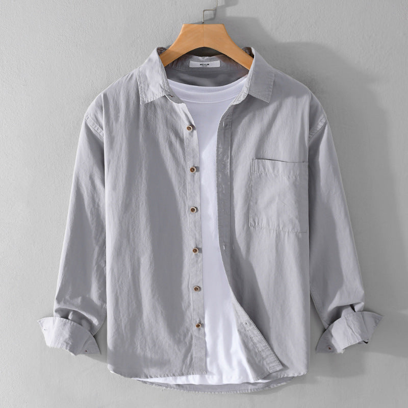 Herren Leichtes Baumwoll-Layering-Overshirt mit Kentkragen, Holzknöpfen und aufgesetzter Brusttasche Nord Taschen