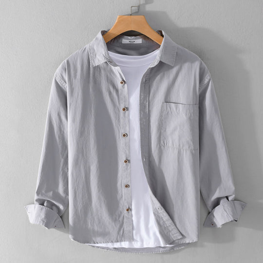 Herren Leichtes Baumwoll-Layering-Overshirt mit Kentkragen, Holzknöpfen und aufgesetzter Brusttasche Nord Taschen