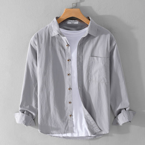 Herren Leichtes Baumwoll-Layering-Overshirt mit Kentkragen, Holzknöpfen und aufgesetzter Brusttasche Nord Taschen