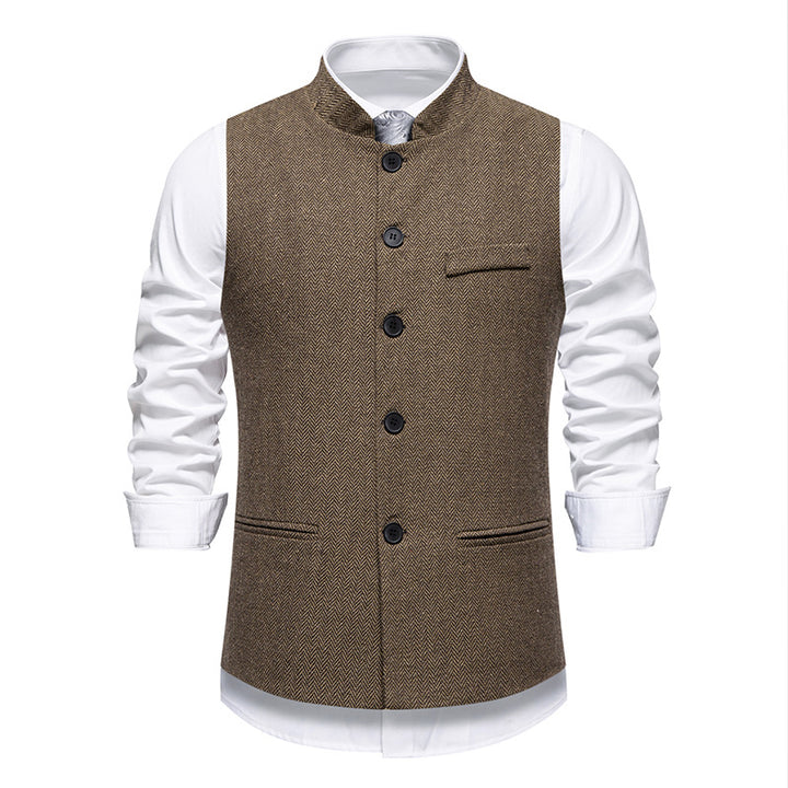 Herren elegante Weste mit Stehkragen und Fischgrätmuster aus Wollmix Nord Taschen