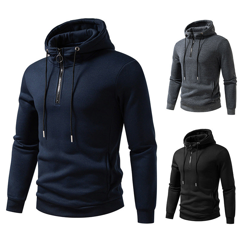 Herren Modernes sportlich-elegantes Kapuzen-Sweatshirt mit Fronthalbzip und Kordelzug Nord Taschen