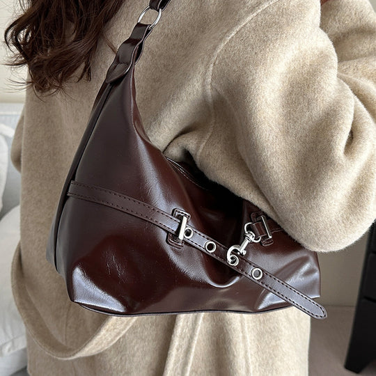 Damen Hobo-Tasche aus glänzendem Kunstleder mit verstellbarem Schulterriemen Nord Taschen