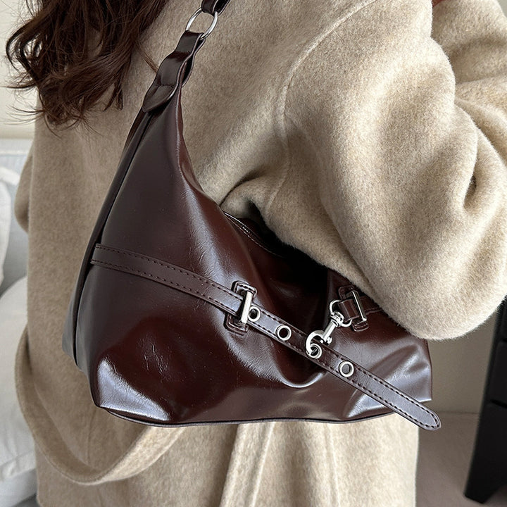 Damen Hobo-Tasche aus glänzendem Kunstleder mit verstellbarem Schulterriemen Nord Taschen