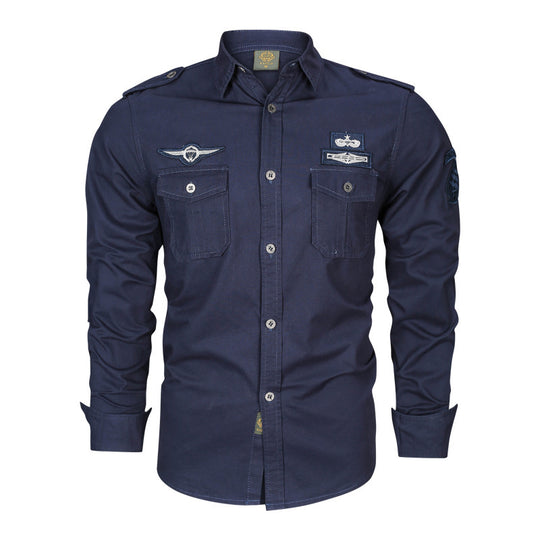 Herren Military-Hemd mit Schulterpatten, aufgesetzten Brusttaschen und Badge-Applikationen Nord Taschen