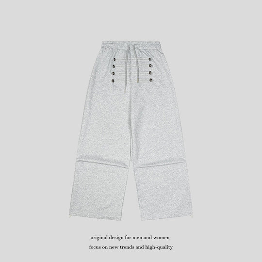 Damen Weite High-Waist Culotte-Hose mit Komfortbund, Kordelzug und Zierknopfleiste Nord Taschen