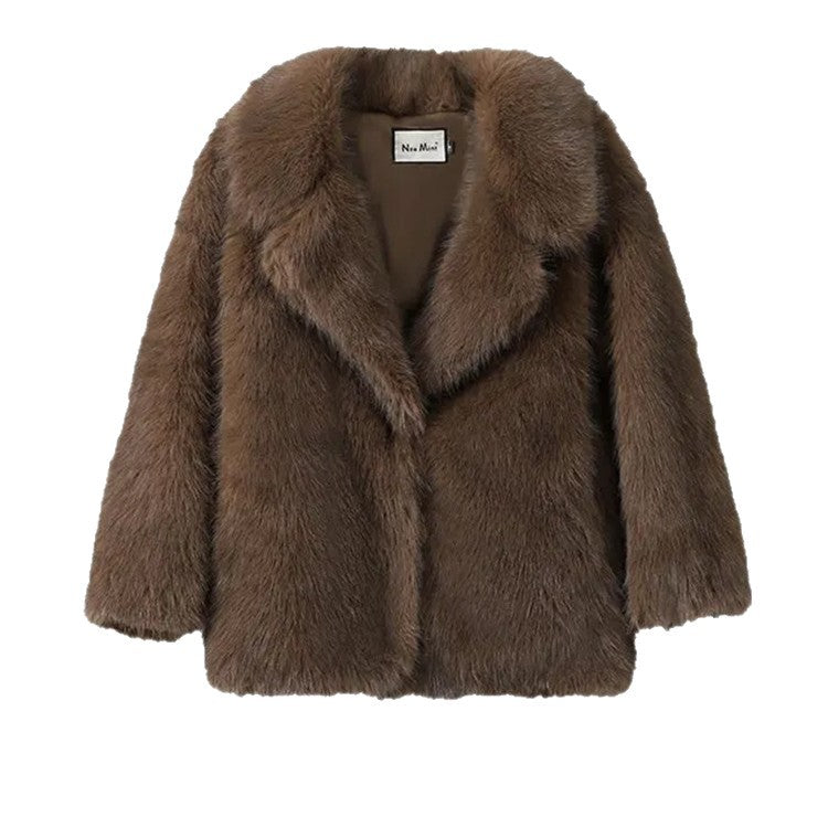 Damen Kurz geschnittener Faux‑Fur‑Mantel mit Boxy‑Silhouette und Stehkragen Nord Taschen