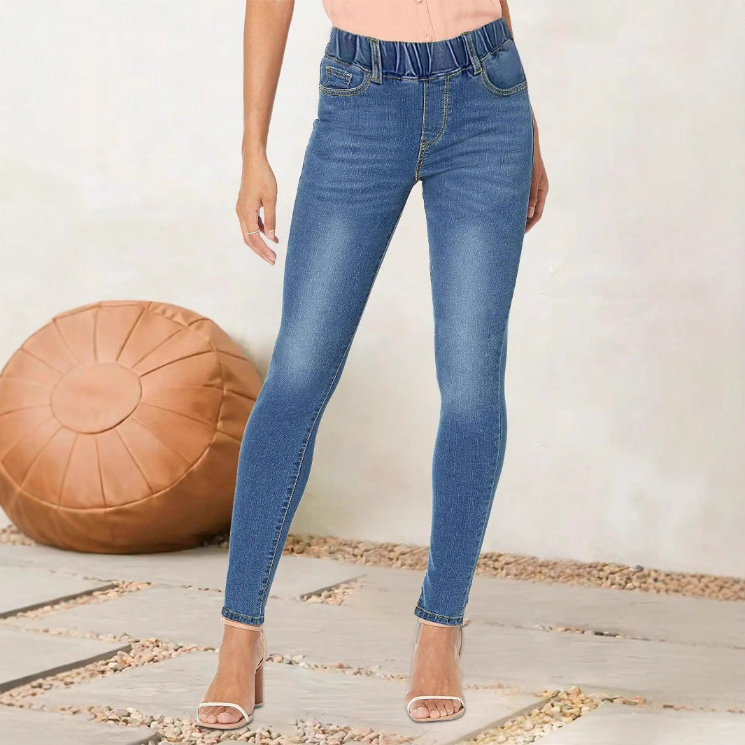 Damen hochgeschnittene Stretch-Jeggings mit elastischem Komfortbund und Gesäßtaschen Nord Taschen