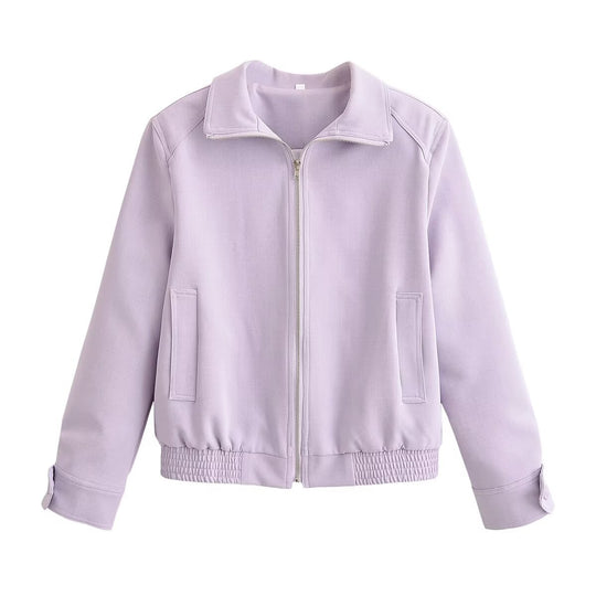 Damen Cropped-Blousonjacke im Clean‑Look mit Stehkragen, Reißverschluss und gerafftem Saumbund Nord Taschen